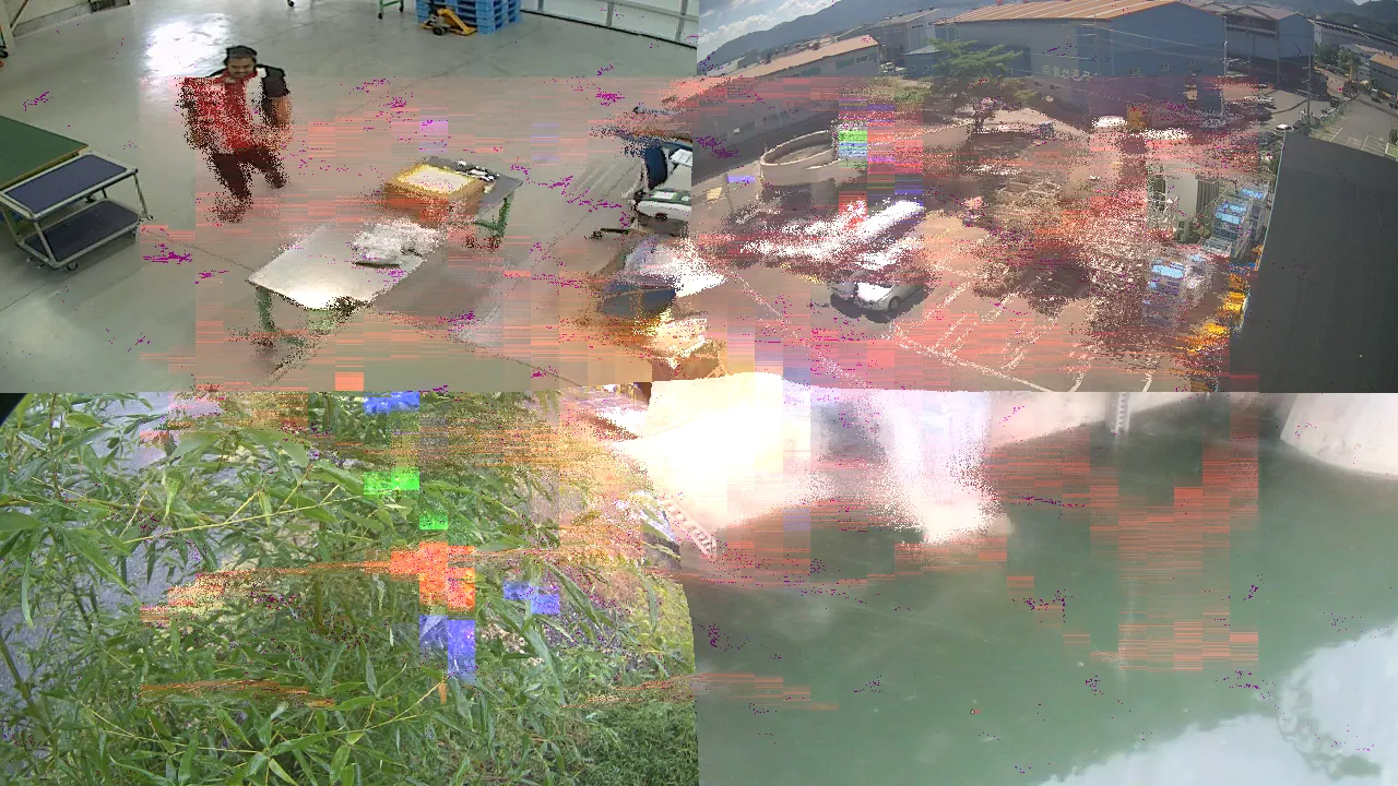 Four public cameras folded through the set