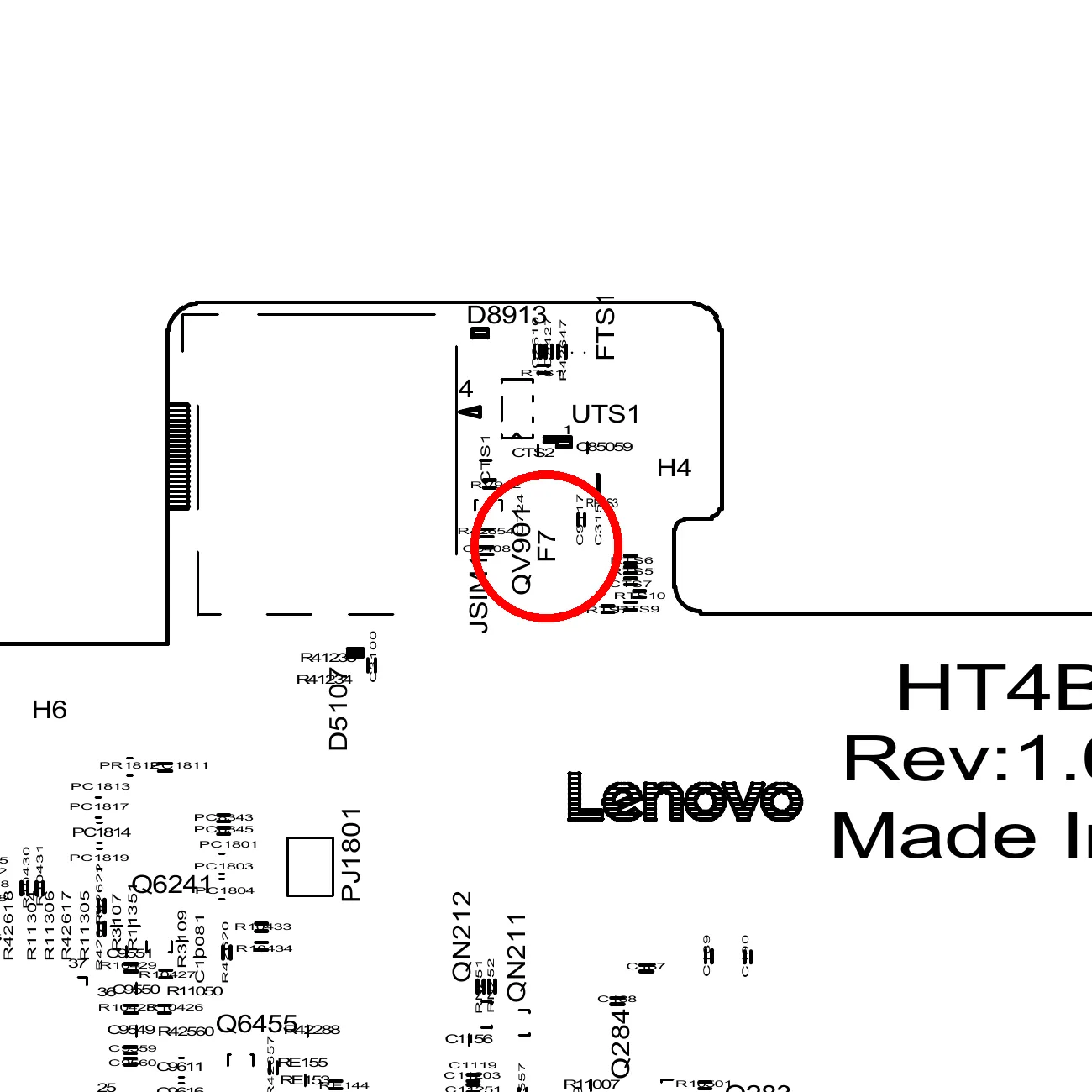 NM-D451 boardview, F7 close-up