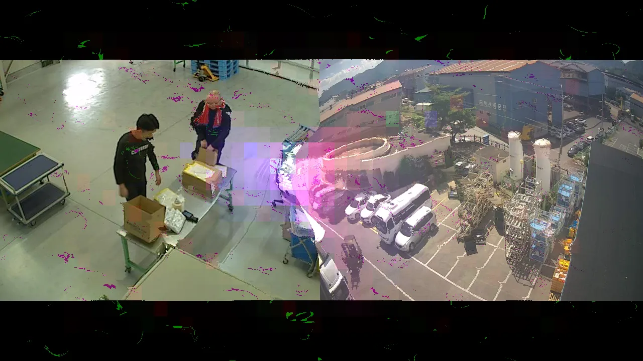 Two public cameras folded through the set